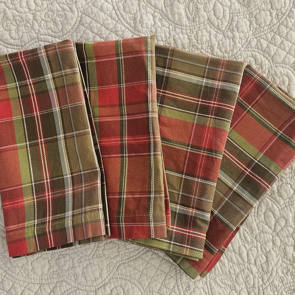 Pottery Barn Red and Green Plaid Napkins